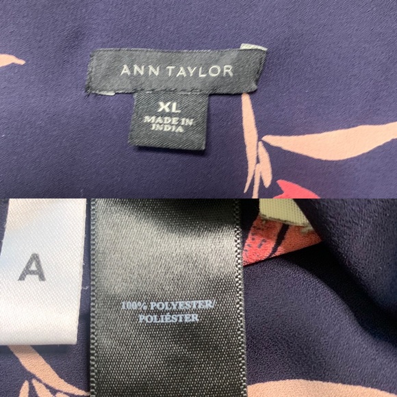 Ann Taylor Sheer Navy Collared Pink Floral Print - Picture 7 of 7
